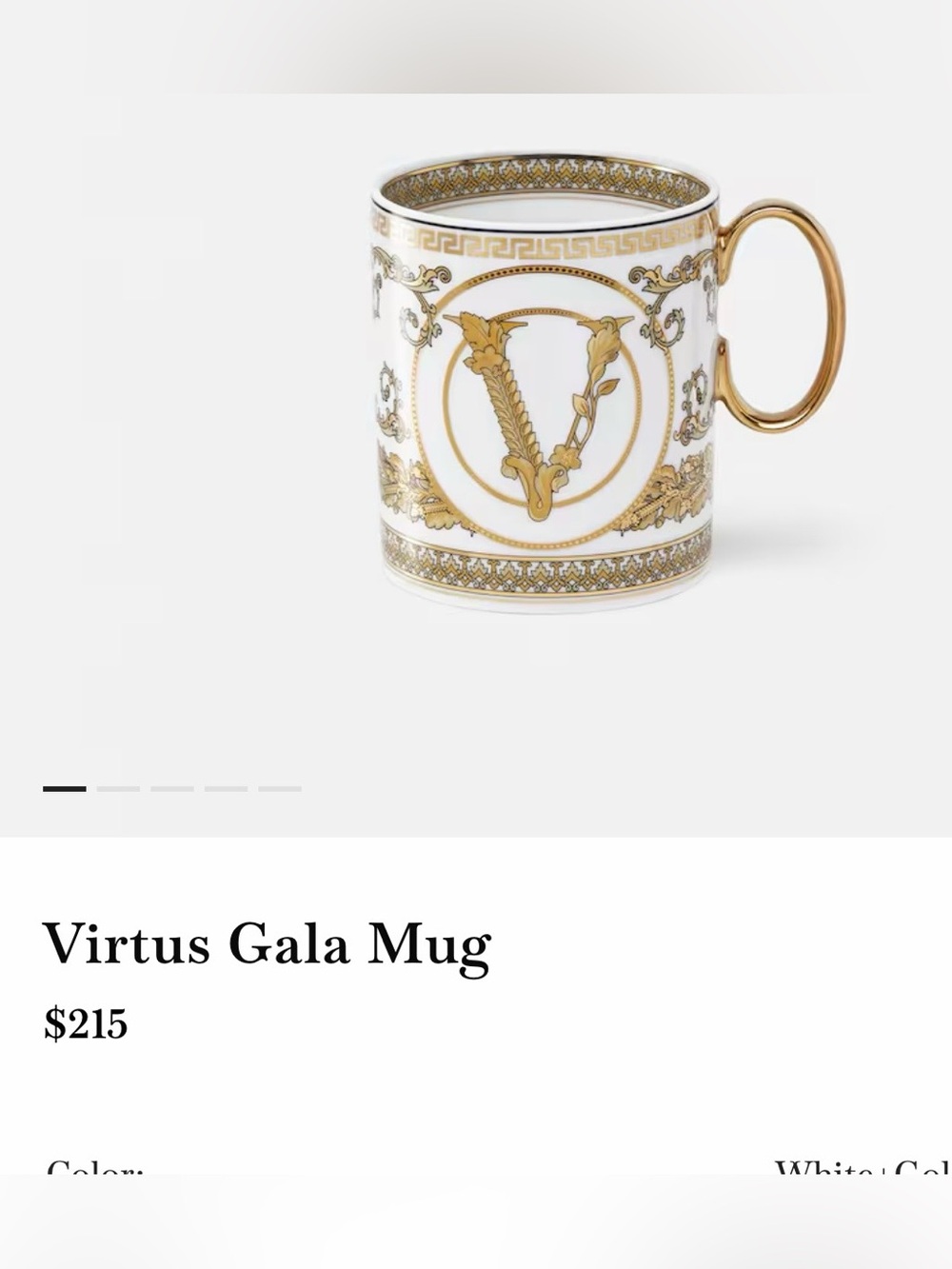 NWT, VERSACE , Virtus Gala Mug - White and Gold Porcelain